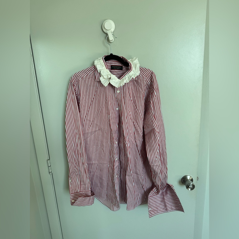 Burberry Vintage Striped Button Down Shirt Flared Victorian Collar Cuffs Size M - Picture 4 of 6